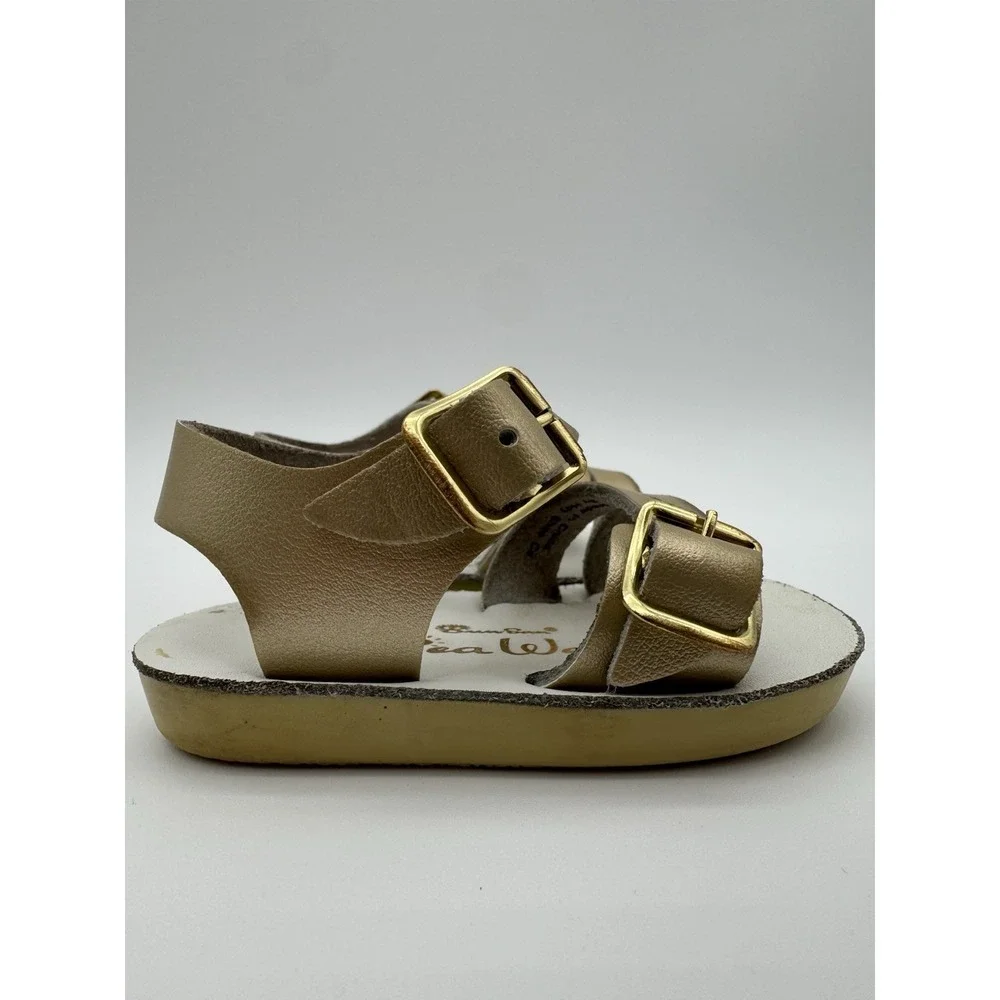 Toddler Girls Gold‎ Buckle Sandals Size 1 Double Strap Casual Shoes